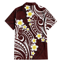 Plumeria With Oxblood Polynesian Tattoo Pattern Family Matching Off Shoulder Short Dress and Hawaiian Shirt