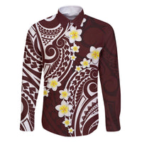 Plumeria With Oxblood Polynesian Tattoo Pattern Family Matching Off Shoulder Short Dress and Hawaiian Shirt