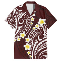 Plumeria With Oxblood Polynesian Tattoo Pattern Family Matching Puletasi and Hawaiian Shirt