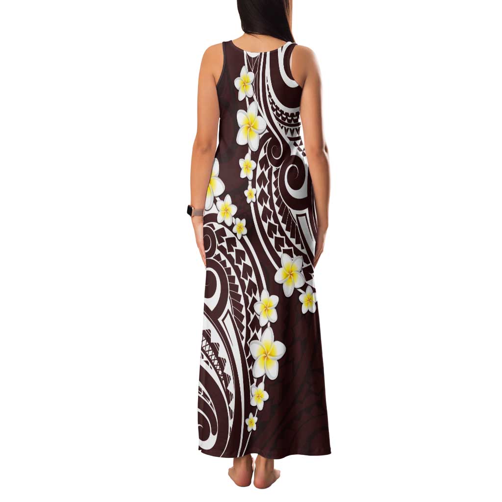 Plumeria With Oxblood Polynesian Tattoo Pattern Tank Maxi Dress