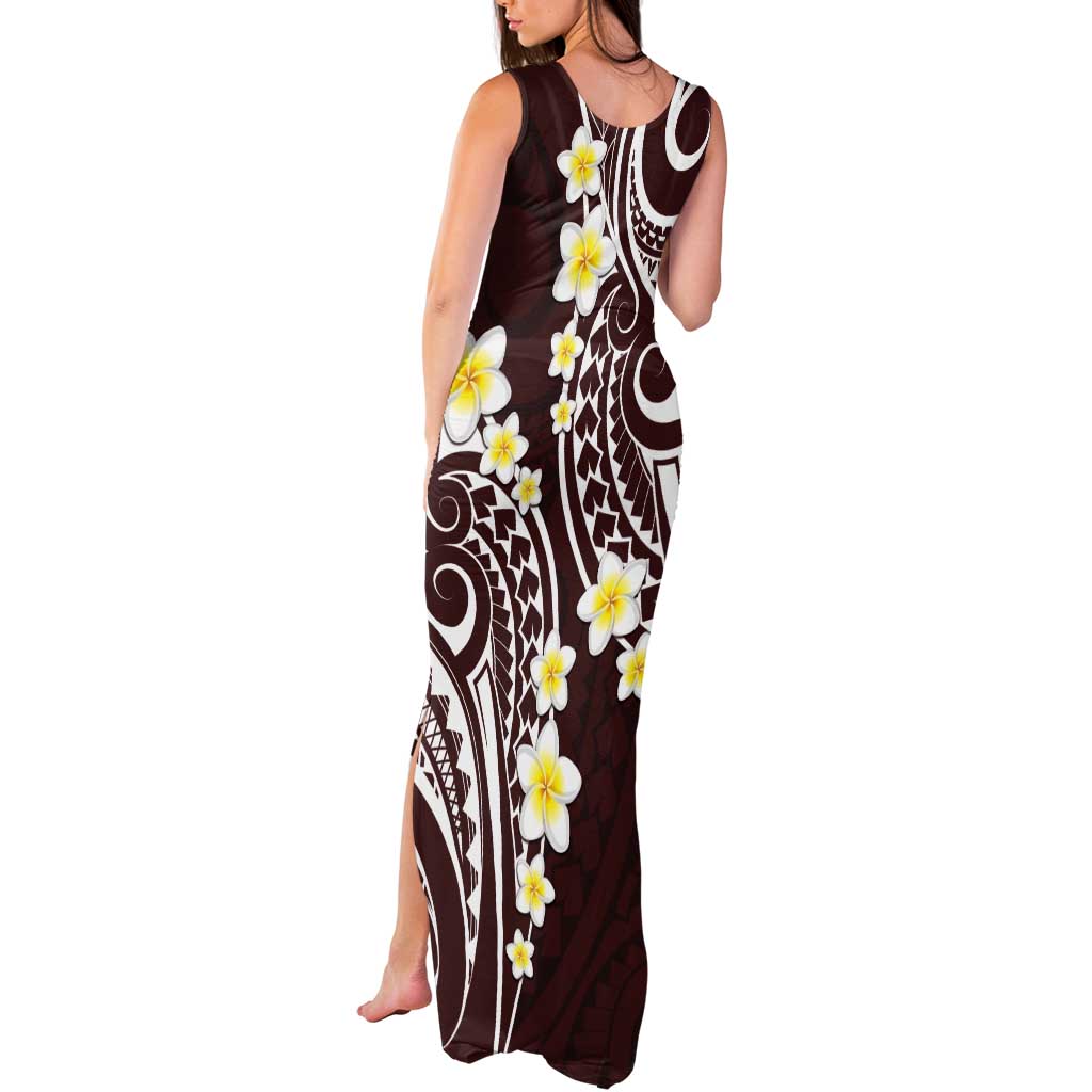 Plumeria With Oxblood Polynesian Tattoo Pattern Tank Maxi Dress