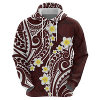 Plumeria With Oxblood Polynesian Tattoo Pattern Zip Hoodie