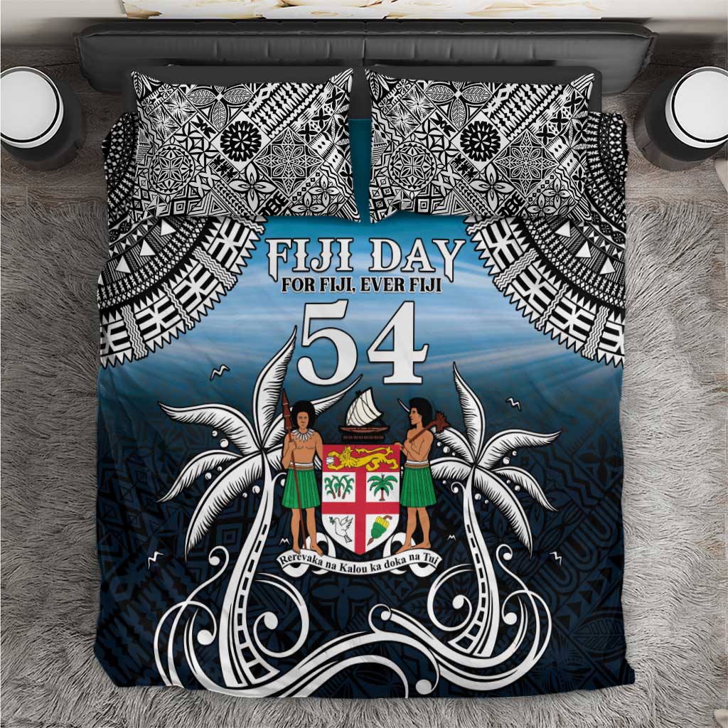 Happy 54th Fiji Day Bedding Set Forever Fiji With Tapa Tribal Pattern LT05 Blue - Polynesian Pride