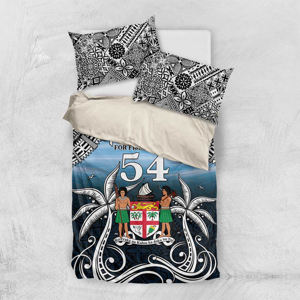 Happy 54th Fiji Day Bedding Set Forever Fiji With Tapa Tribal Pattern LT05 US Twin 172cm x 218cm Blue - Polynesian Pride