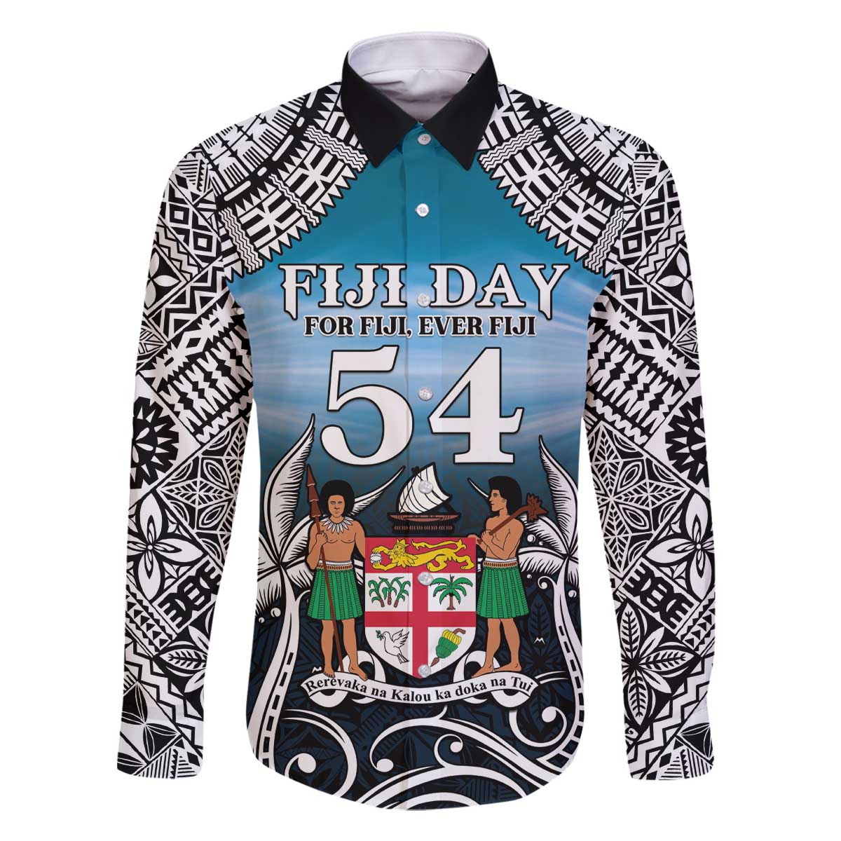 Personalised Happy 50th Fiji Day Family Matching Off The Shoulder Long Sleeve Dress and Hawaiian Shirt Forever Fiji With Tapa Tribal Pattern