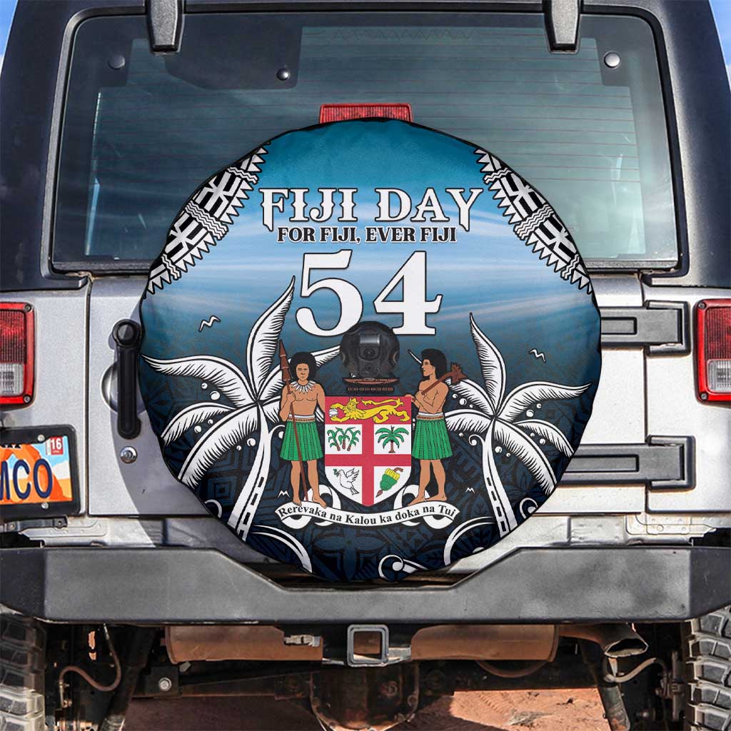 Happy 54th Fiji Day Spare Tire Cover Forever Fiji With Tapa Tribal Pattern LT05 Blue - Polynesian Pride
