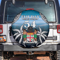 Happy 54th Fiji Day Spare Tire Cover Forever Fiji With Tapa Tribal Pattern LT05 Blue - Polynesian Pride