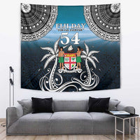 Happy 54th Fiji Day Tapestry Forever Fiji With Tapa Tribal Pattern LT05 Blue - Polynesian Pride