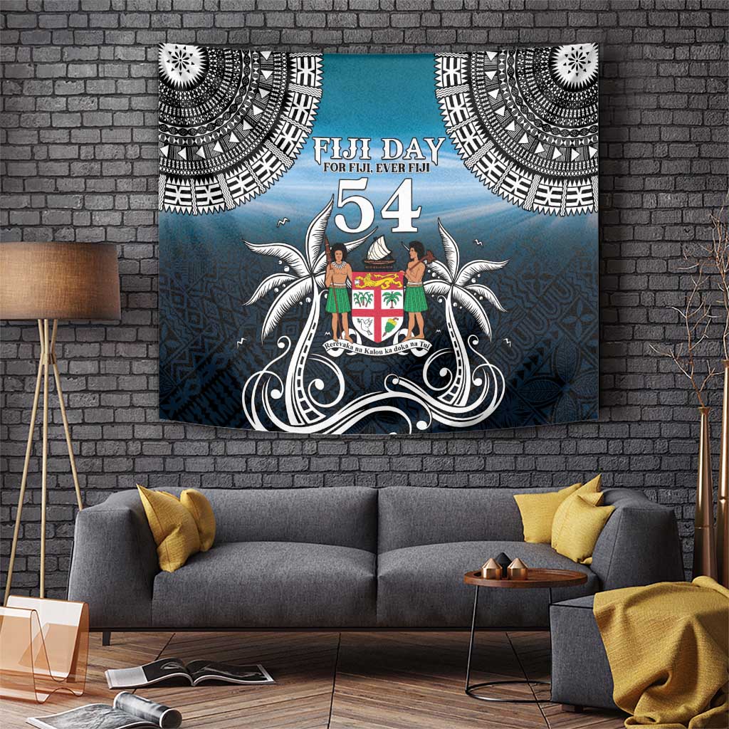 Happy 54th Fiji Day Tapestry Forever Fiji With Tapa Tribal Pattern LT05 - Polynesian Pride