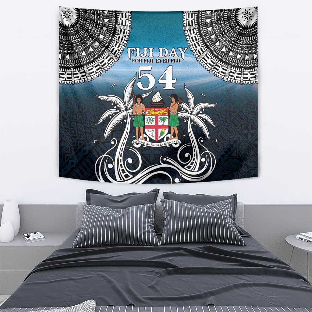 Happy 54th Fiji Day Tapestry Forever Fiji With Tapa Tribal Pattern LT05 - Polynesian Pride