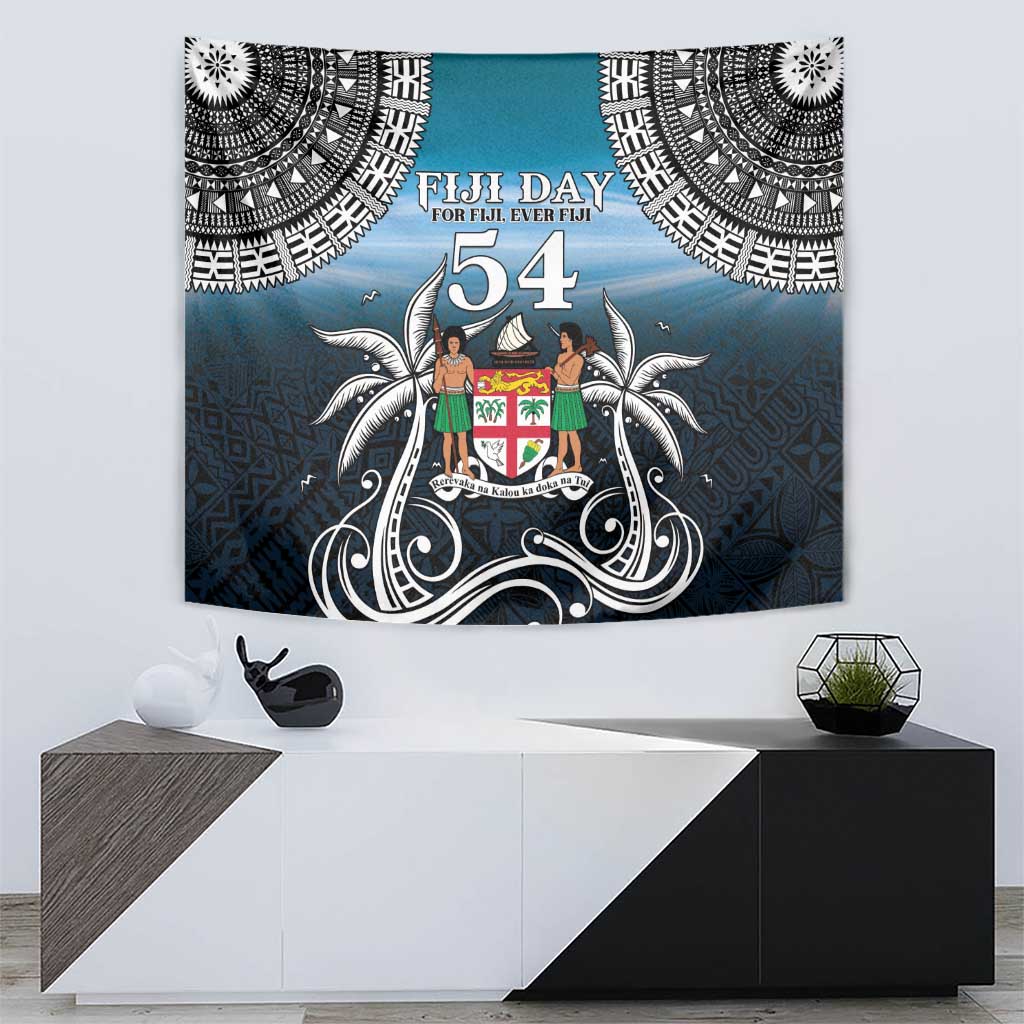 Happy 54th Fiji Day Tapestry Forever Fiji With Tapa Tribal Pattern LT05 - Polynesian Pride