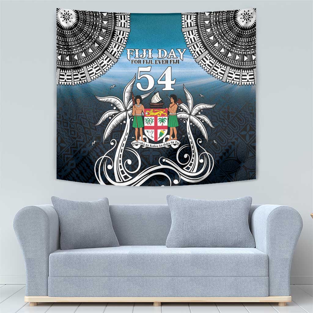 Happy 54th Fiji Day Tapestry Forever Fiji With Tapa Tribal Pattern LT05 - Polynesian Pride