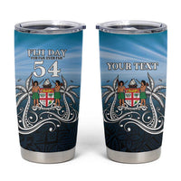 Personalised Happy 54th Fiji Day Tumbler Cup Forever Fiji With Tapa Tribal Pattern