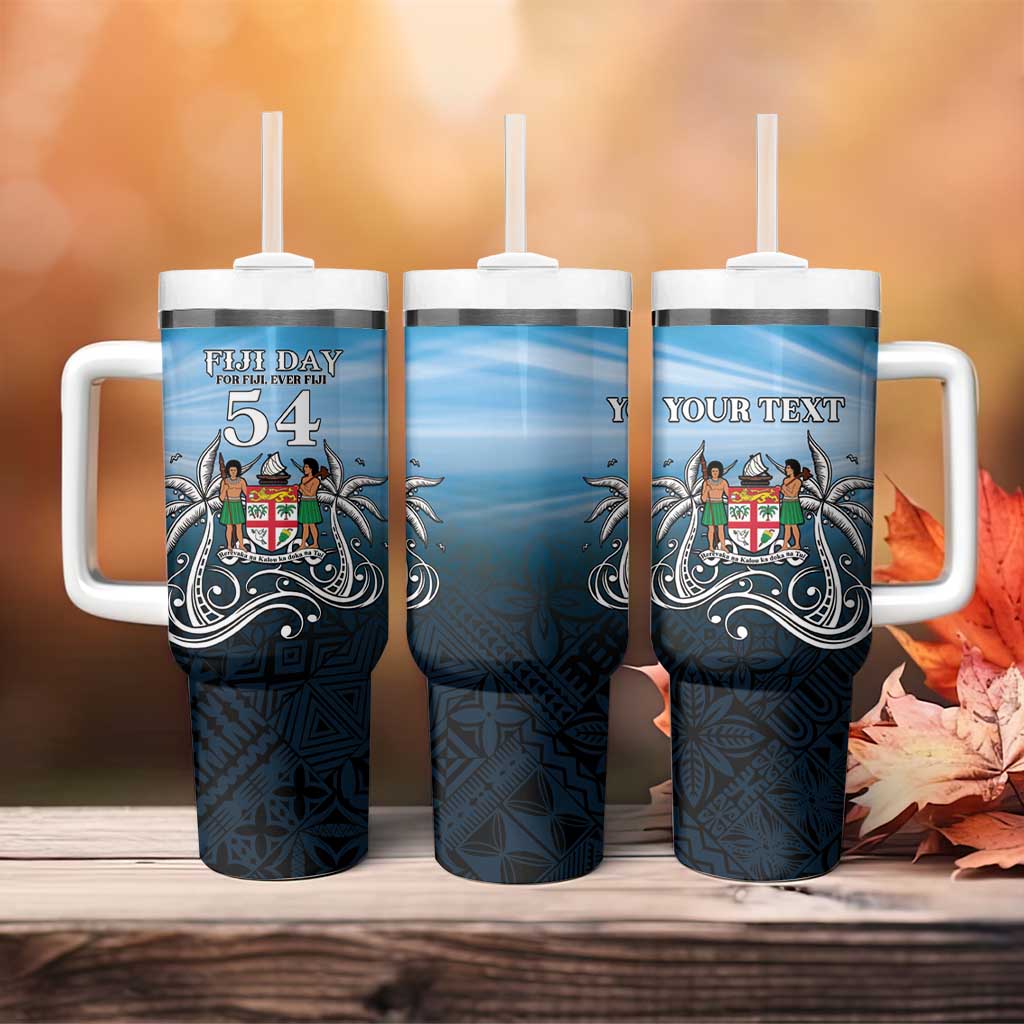 Personalised Happy 54th Fiji Day Tumbler With Handle Forever Fiji With Tapa Tribal Pattern