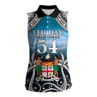Personalised Happy 54th Fiji Day Women Sleeveless Polo Shirt Forever Fiji With Tapa Tribal Pattern LT05 Female Blue - Polynesian Pride