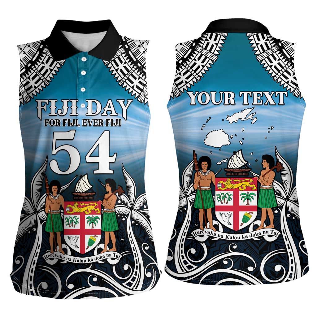 Personalised Happy 54th Fiji Day Women Sleeveless Polo Shirt Forever Fiji With Tapa Tribal Pattern LT05 - Polynesian Pride