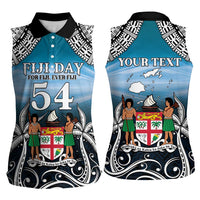 Personalised Happy 54th Fiji Day Women Sleeveless Polo Shirt Forever Fiji With Tapa Tribal Pattern LT05 - Polynesian Pride
