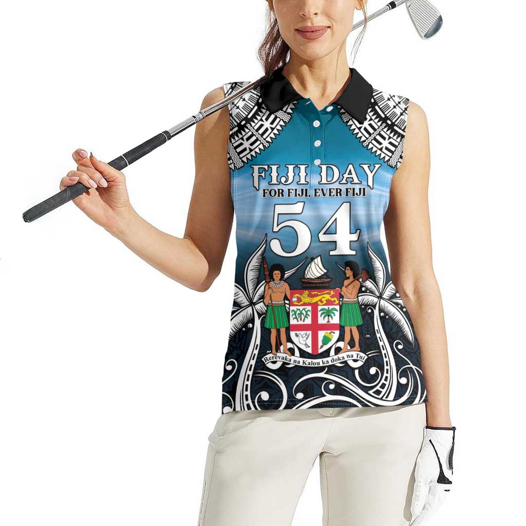 Personalised Happy 54th Fiji Day Women Sleeveless Polo Shirt Forever Fiji With Tapa Tribal Pattern LT05 - Polynesian Pride