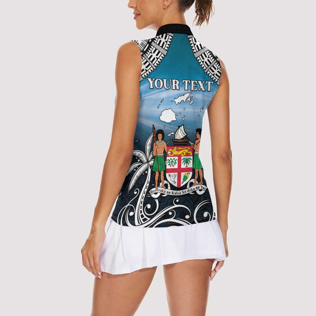Personalised Happy 54th Fiji Day Women Sleeveless Polo Shirt Forever Fiji With Tapa Tribal Pattern LT05 - Polynesian Pride