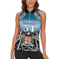 Personalised Happy 54th Fiji Day Women Sleeveless Polo Shirt Forever Fiji With Tapa Tribal Pattern LT05 - Polynesian Pride