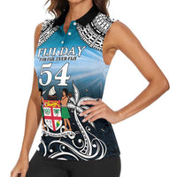Personalised Happy 54th Fiji Day Women Sleeveless Polo Shirt Forever Fiji With Tapa Tribal Pattern LT05 - Polynesian Pride