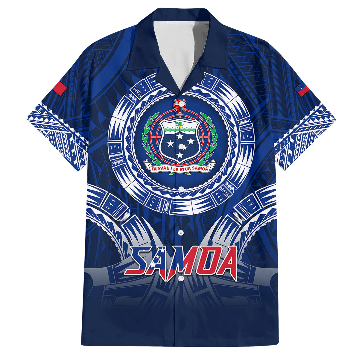 Samoa Rugby Family Matching Summer Maxi Dress and Hawaiian Shirt World Cup 2023 Coat Of Arms With Polynesian Pattern LT05 Dad's Shirt - Short Sleeve Blue - Polynesian Pride