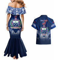 Custom Samoa Rugby Couples Matching Mermaid Dress and Hawaiian Shirt World Cup 2023 Coat Of Arms With Polynesian Pattern LT05 - Polynesian Pride