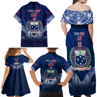 Custom Samoa Rugby Family Matching Off Shoulder Maxi Dress and Hawaiian Shirt World Cup 2023 Coat Of Arms With Polynesian Pattern LT05 - Polynesian Pride