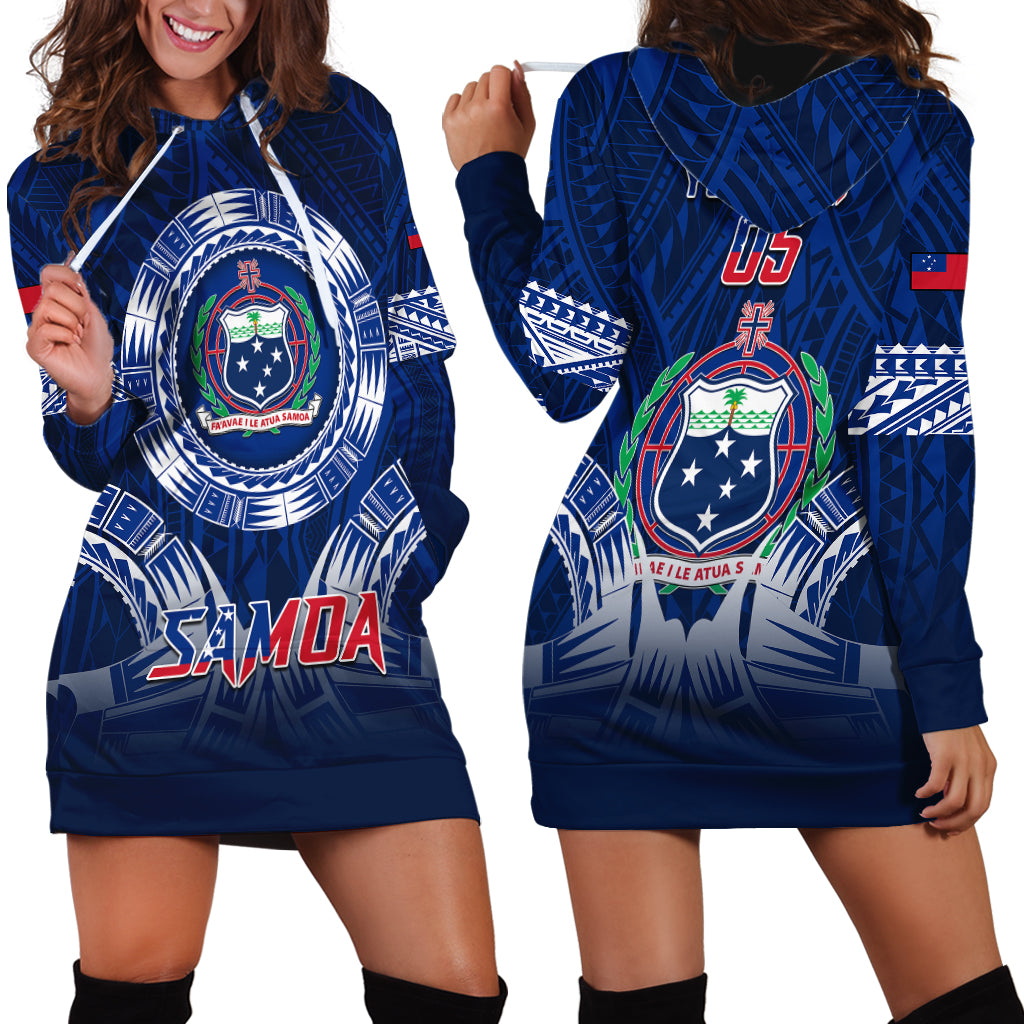 Custom Samoa Rugby Hoodie Dress World Cup 2023 Coat Of Arms With Polynesian Pattern LT05 - Polynesian Pride