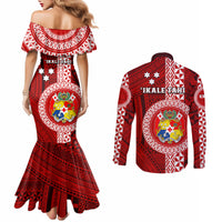 Tonga Rugby Couples Matching Mermaid Dress and Long Sleeve Button Shirts World Cup 2023 Coat Of Arms Ngatu Pattern LT05 - Polynesian Pride