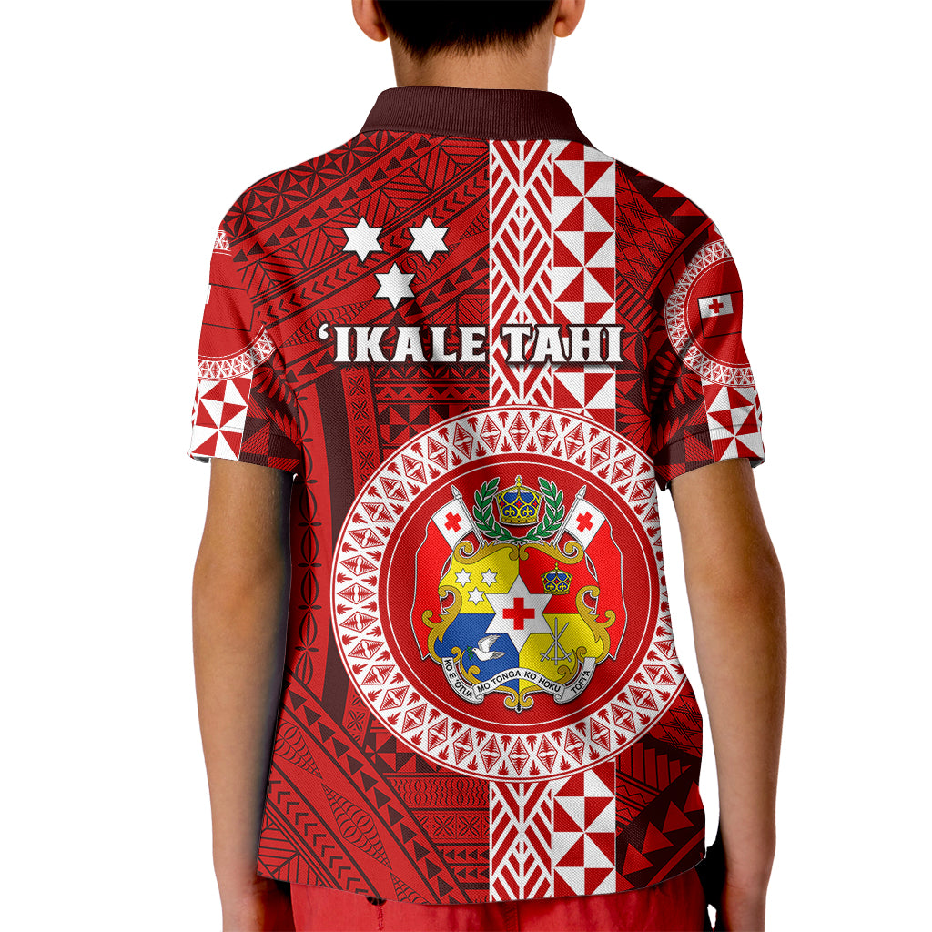 Tonga Rugby Kid Polo Shirt World Cup 2023 Coat Of Arms Ngatu Pattern LT05 - Polynesian Pride