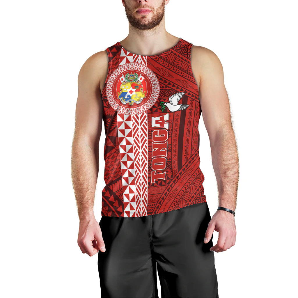 Tonga Rugby Men Tank Top World Cup 2023 Coat Of Arms Ngatu Pattern LT05 - Polynesian Pride