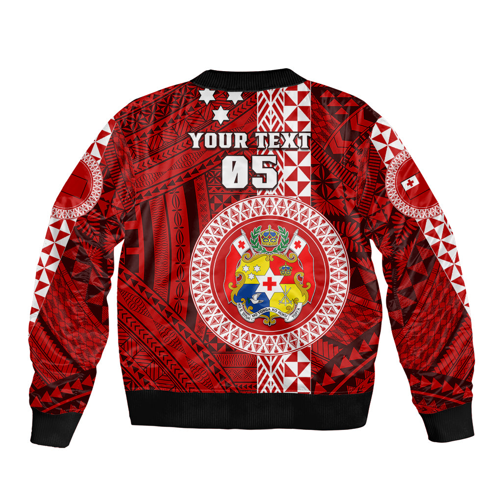 Custom Tonga Rugby Sleeve Zip Bomber Jacket World Cup 2023 Coat Of Arms Ngatu Pattern LT05 - Polynesian Pride