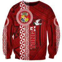 Custom Tonga Rugby Sweatshirt World Cup 2023 Coat Of Arms Ngatu Pattern LT05 Unisex Red - Polynesian Pride