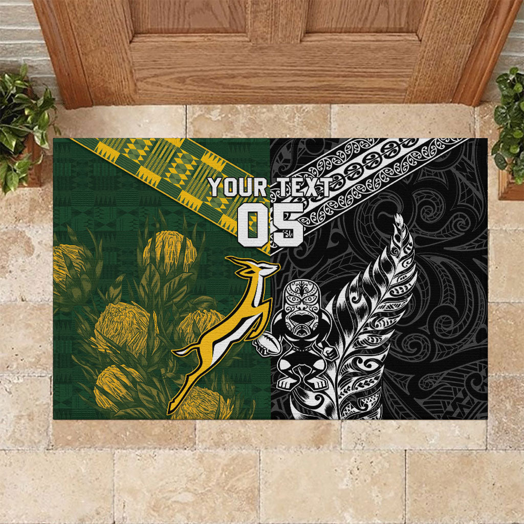 Rugby New Zealand South Africa Rubber Doormat Maori Tiki Springboks Together LT05 Black - Polynesian Pride