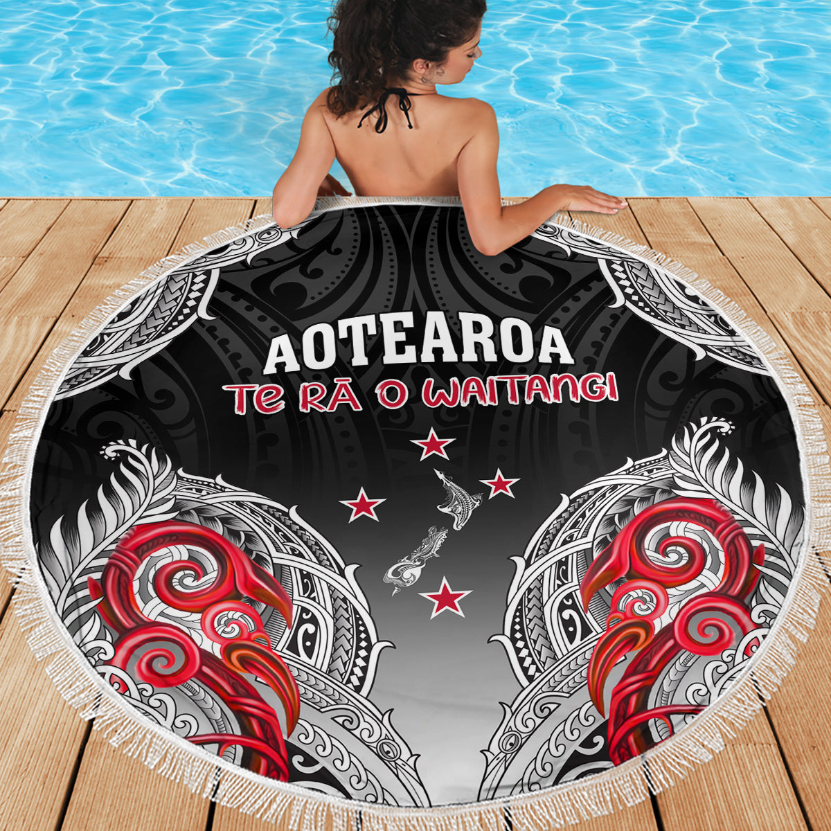 New Zealand Waitangi Day Beach Blanket Aotearoa Te Ra O Waitangi Manaia Maori Pattern LT05 - Polynesian Pride
