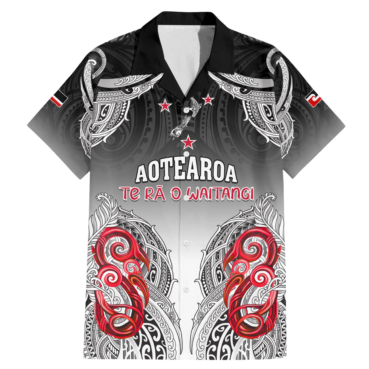 Personalised New Zealand Waitangi Day Family Matching Mermaid Dress and Hawaiian Shirt Aotearoa Te Ra O Waitangi Manaia Maori Pattern LT05 Dad's Shirt - Short Sleeve Black - Polynesian Pride