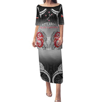 Personalised New Zealand Waitangi Day Family Matching Puletasi Dress and Hawaiian Shirt Aotearoa Te Ra O Waitangi Manaia Maori Pattern LT05 Mom's Dress Black - Polynesian Pride