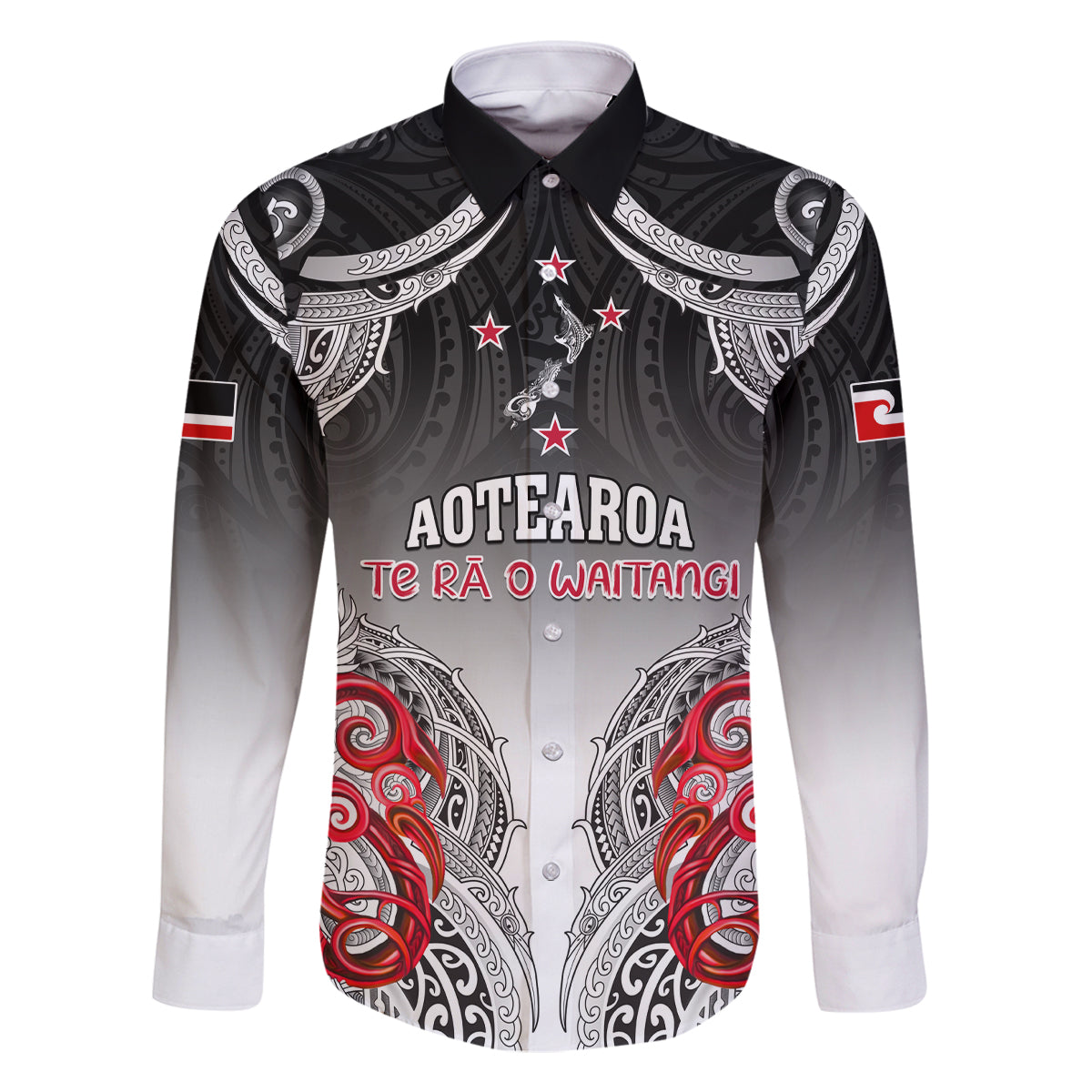 Personalised New Zealand Waitangi Day Family Matching Tank Maxi Dress and Hawaiian Shirt Aotearoa Te Ra O Waitangi Manaia Maori Pattern LT05 Dad's Shirt - Long Sleeve Black - Polynesian Pride