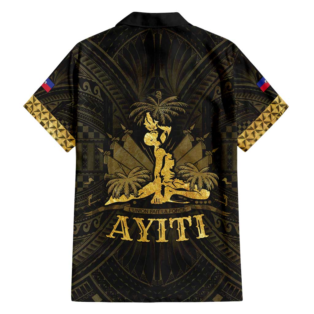 Haiti 1804 Family Matching Long Sleeve Bodycon Dress and Hawaiian Shirt Polynesian Gold Neg Maron