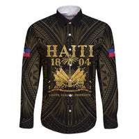 Haiti 1804 Family Matching Off Shoulder Short Dress and Hawaiian Shirt Polynesian Gold Neg Maron