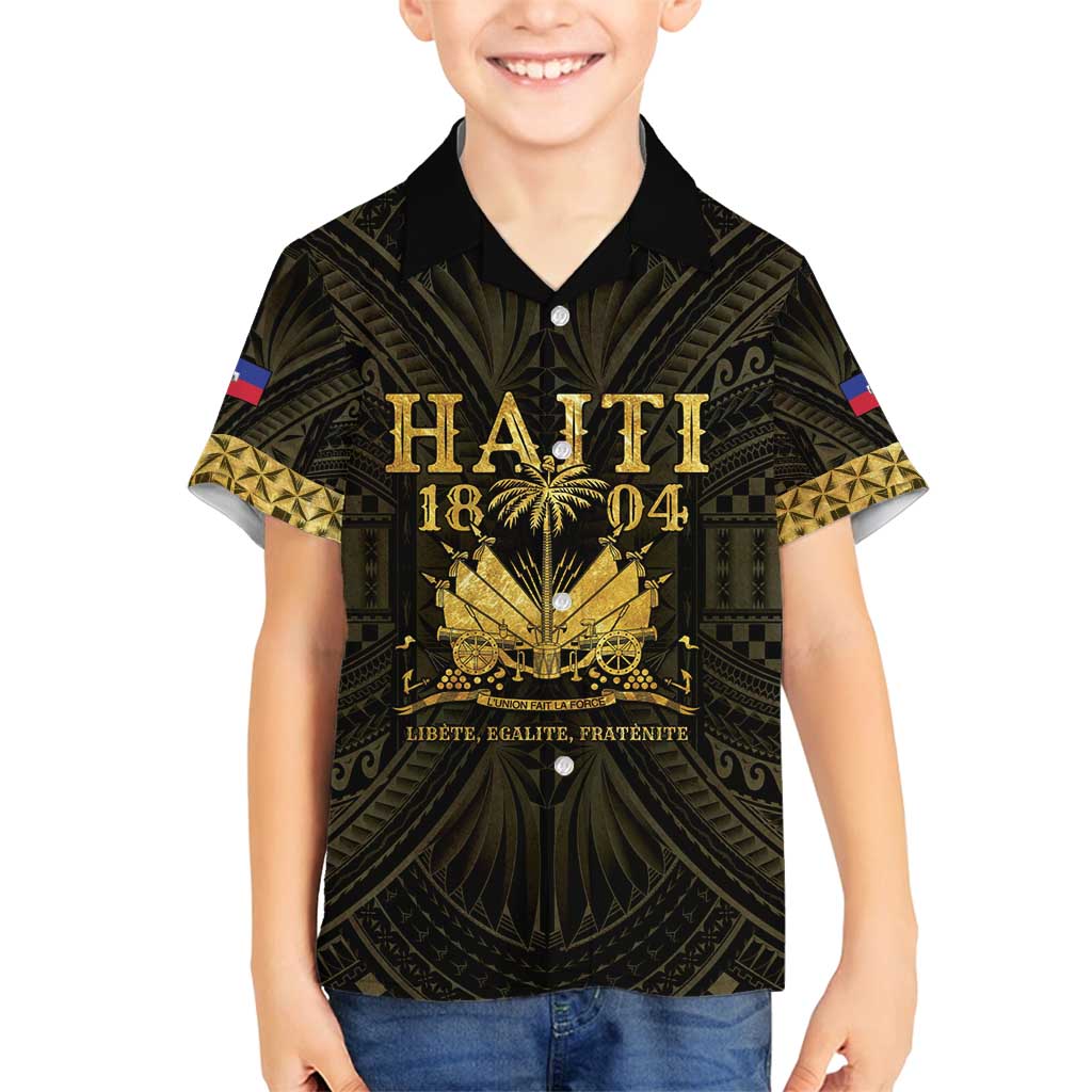 Haiti 1804 Family Matching Tank Maxi Dress and Hawaiian Shirt Polynesian Gold Neg Maron