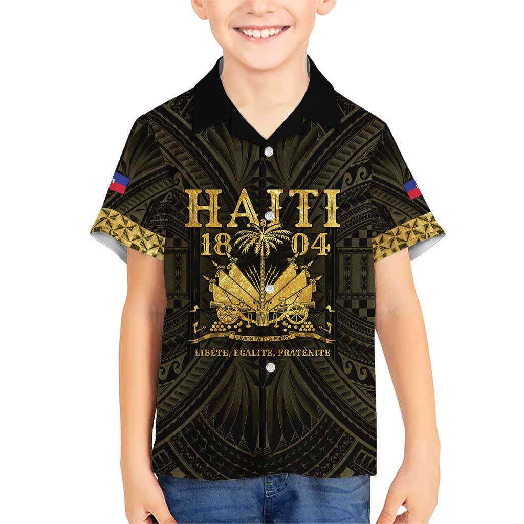 Haiti 1804 Kid Hawaiian Shirt Polynesian Gold Neg Maron LT05 Kid Gold - Polynesian Pride