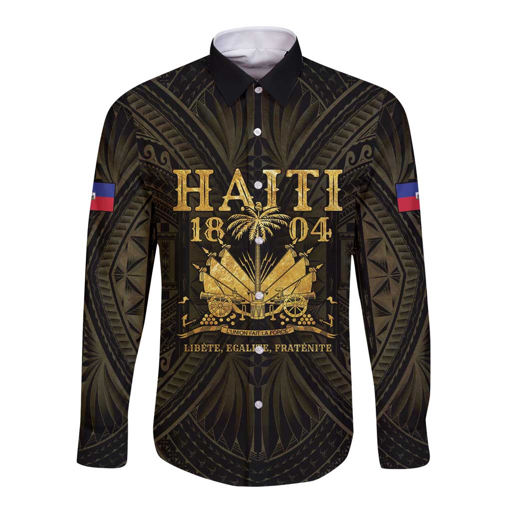 Haiti 1804 Long Sleeve Button Shirt Polynesian Gold Neg Maron