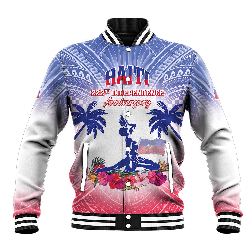 Personalised Haiti Independence Day Baseball Jacket Neg Maron Polynesian Style LT05 Unisex Blue - Polynesian Pride