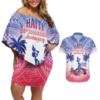 Personalised Haiti Independence Day Couples Matching Off Shoulder Short Dress and Hawaiian Shirt Neg Maron Polynesian Style LT05
