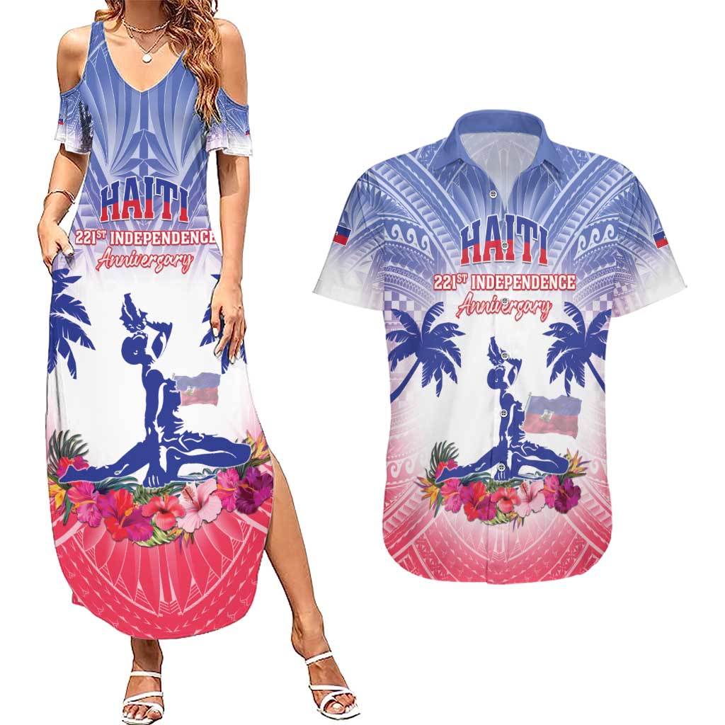 Personalised Haiti Independence Day Couples Matching Summer Maxi Dress and Hawaiian Shirt Neg Maron Polynesian Style LT05