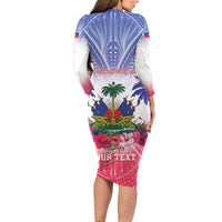 Personalised Haiti Independence Day Family Matching Long Sleeve Bodycon Dress and Hawaiian Shirt Neg Maron Polynesian Style LT05
