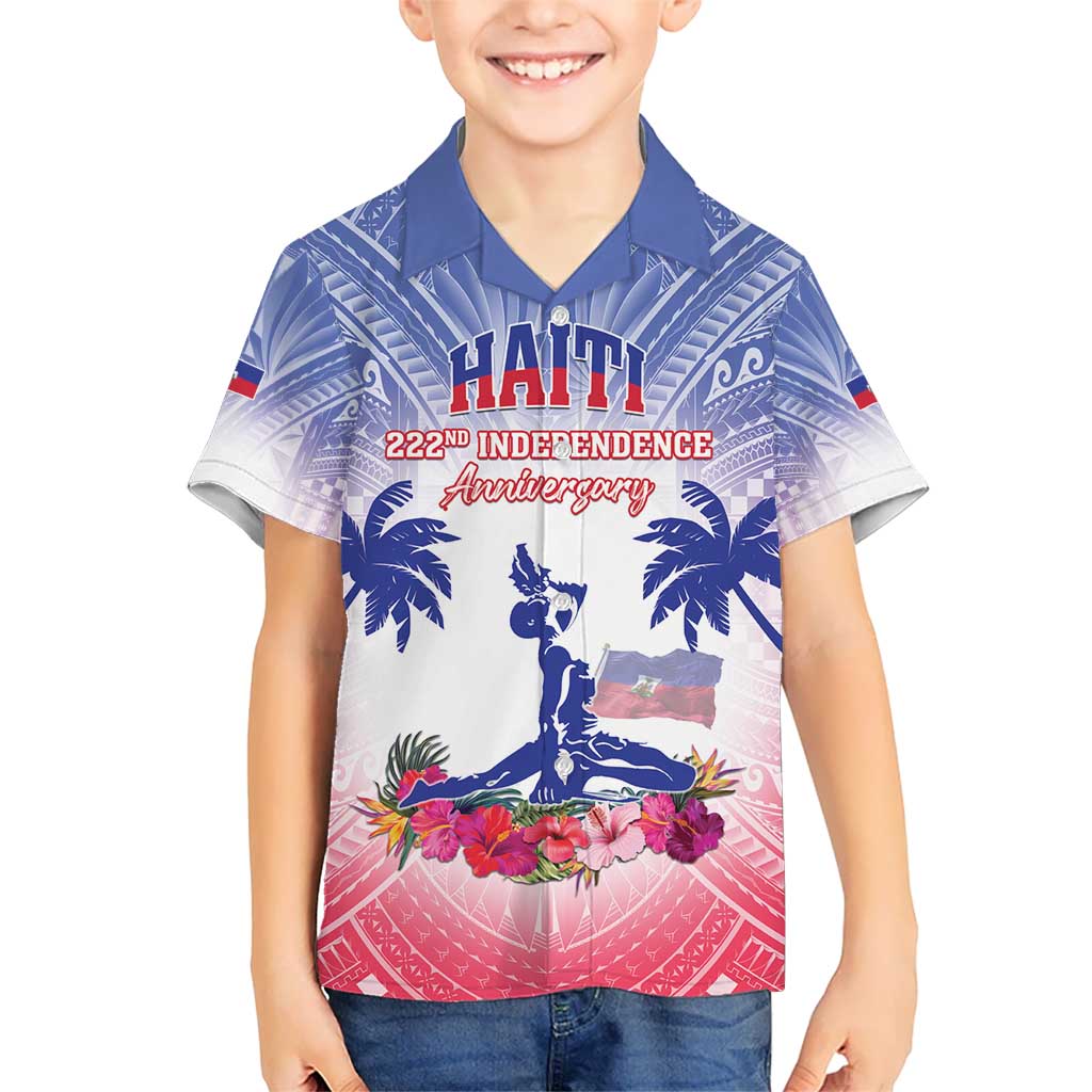 Personalised Haiti Independence Day Kid Hawaiian Shirt Neg Maron Polynesian Style LT05 Kid Blue - Polynesian Pride