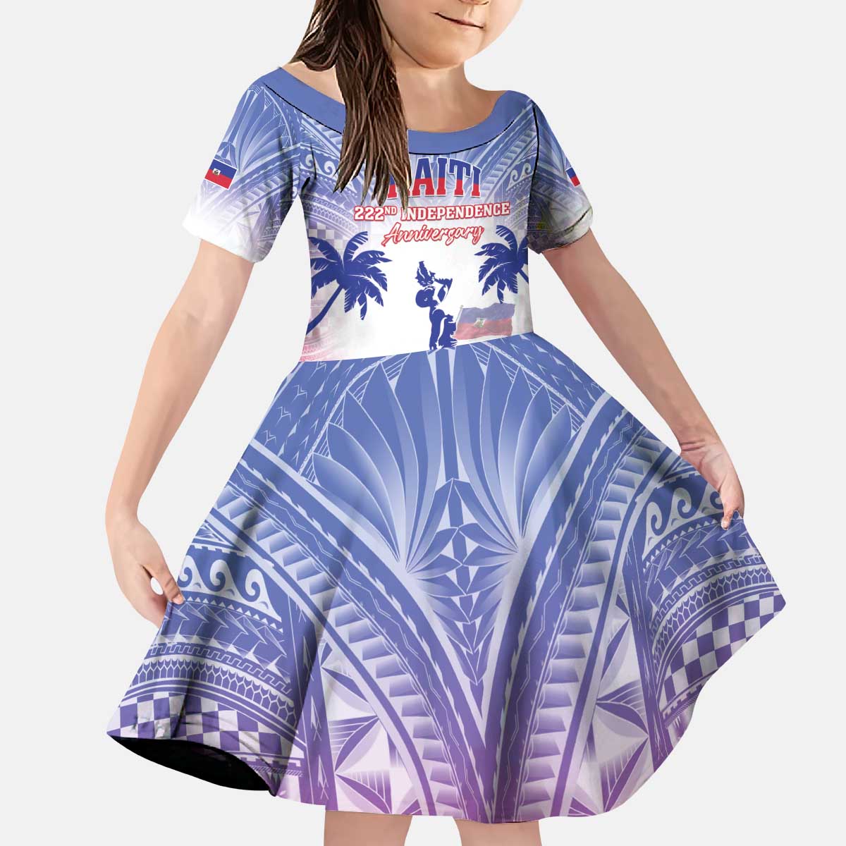 Personalised Haiti Independence Day Kid Short Sleeve Dress Neg Maron Polynesian Style LT05 KID Blue - Polynesian Pride
